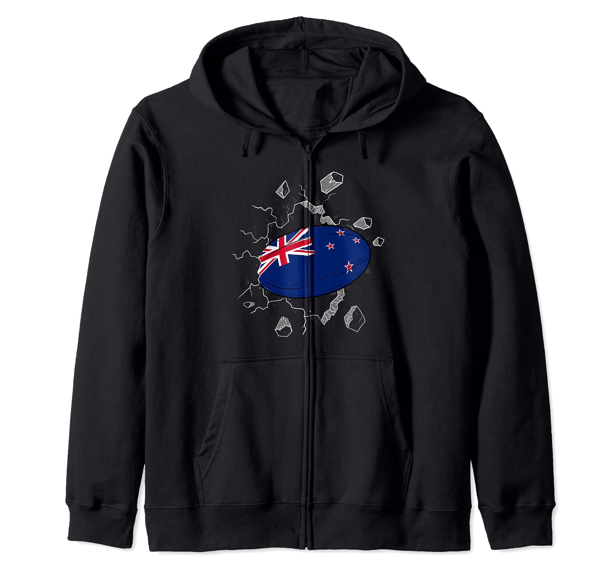 New Zealand Rugby Gear New Zealand Flag Rugby Ball Sports Zip Hoodie