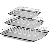 Funnydin Baking Pan Set of 3 - Carbon Steel Baking Sheets with Cooling Racks, 13/15/17 Inch, Nonstick Cookie Sheets for Baking, Rust & Warp Resistant & Stackable, Nontoxic & Heavy Duty & Easy Clean