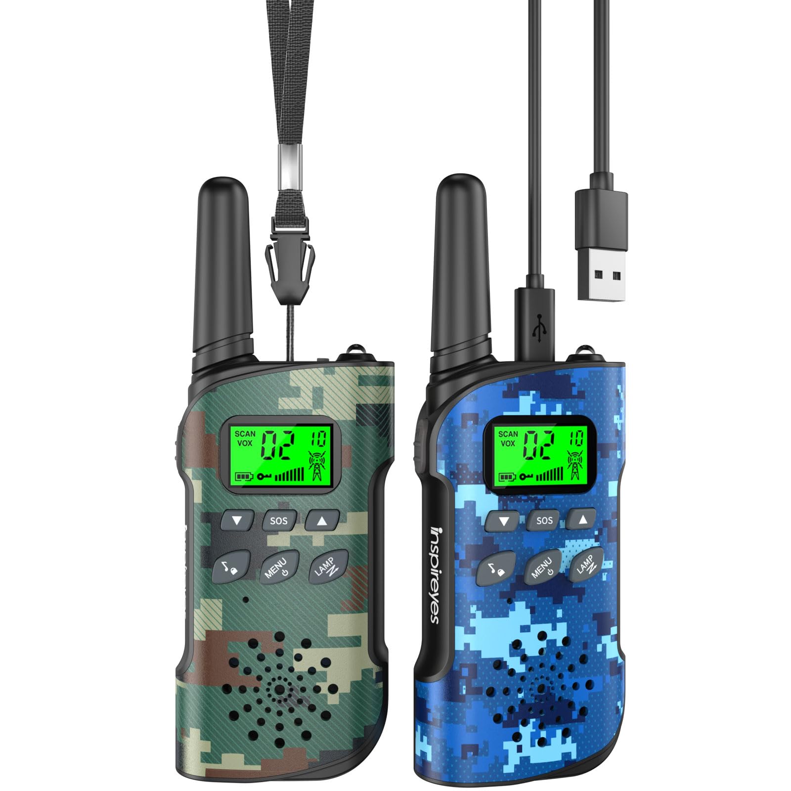 Inspireyes Walkie Talkies for Kids Rechargeable, Easter Gifts for Kids, Boys Girls Ages 3-12, 2-Pack Camouflage Kids Toys, Long Range 48-Hour Battery, Outdoor Camping Games Toys