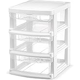 Tribello 3 Drawer Plastic Storage, Mini Drawer Unit, White Frame With Clear Drawers for Craft Storage - 8.5"L X 7"W X10"H Inches - (1 Pack)