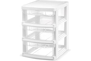 Tribello 3 Drawer Plastic Storage, Mini Drawer Unit, White Frame With Clear Drawers for Craft Storage - 8.5"L X 7"W X10"H Inches - (1 Pack)