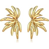 Gold Statement Leaf Earrings for Women – 14K Gold Plated Large Geometric Flower Dangle Drop Earrings, Big Jewelry Gift for Women