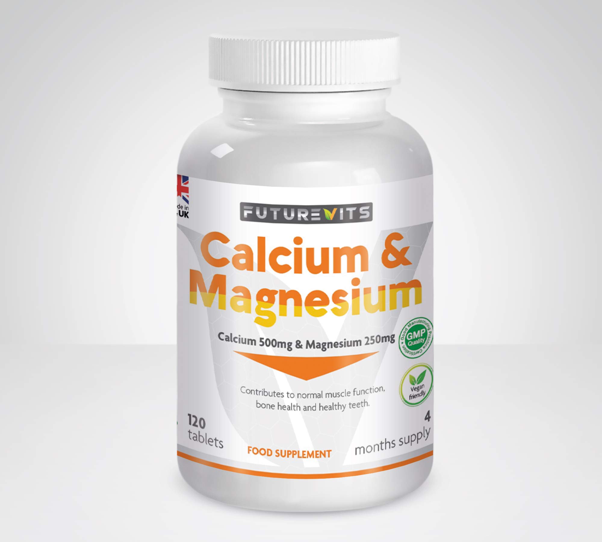 Calcium 500mg and Magnesium 250mg High Strength Safe for Vegan and Vegetarians Highest Strength Made in UK Futurevits 4 Month Supply.