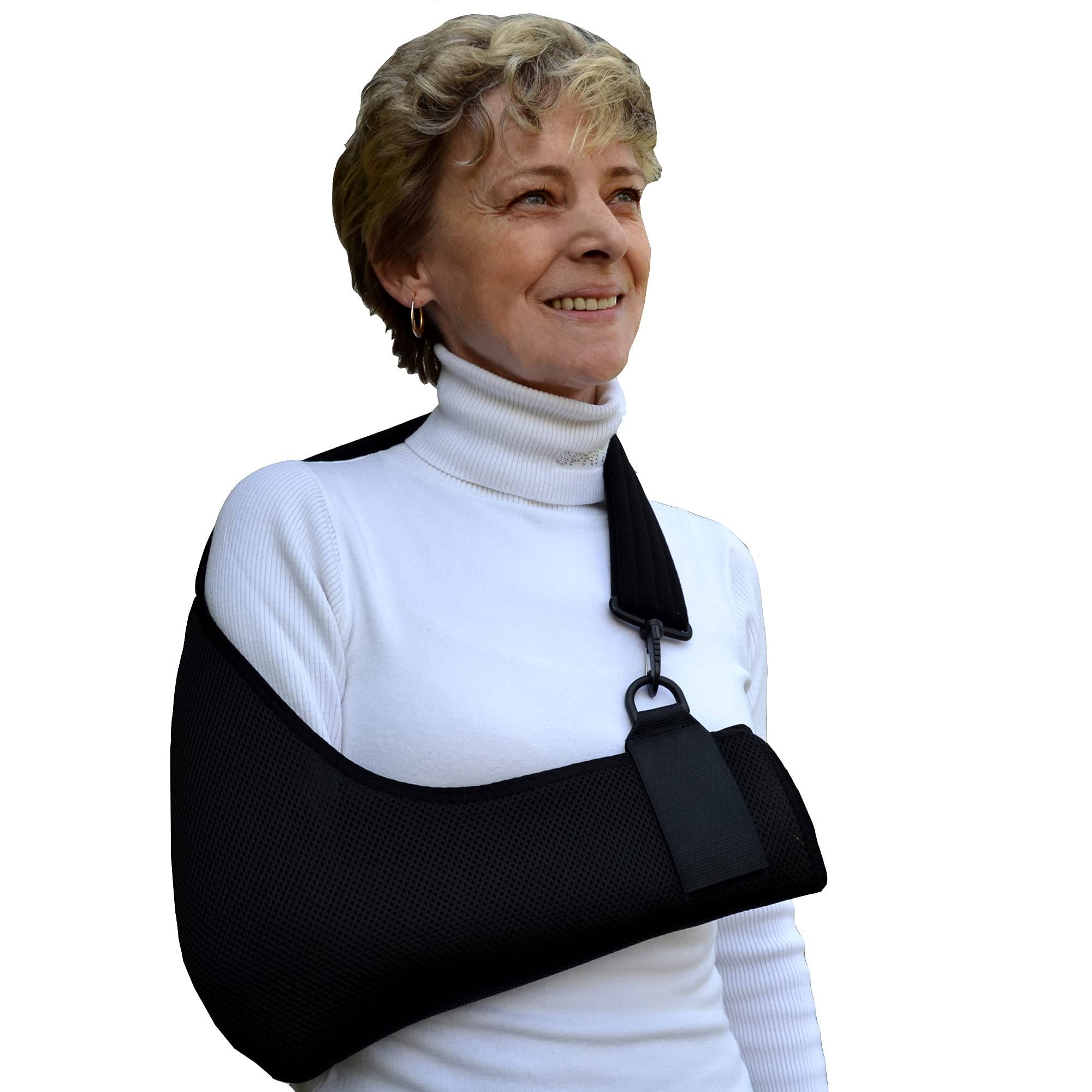 Child and Adult Arm Sling Shoulder Support, Medically Approved (12yr-Teen/Adult S, Black/Black) Cool, Easy fit/Sizing, Thumb Loop, Unisex.