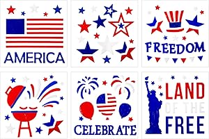 HOHUCRAB 6 Sheets 4th of July Window Clings Decorations, Patriotic American Flag Gel Stickers for Glass Windows Independence Day, Memorial Day, Veteran's Day,USA Holiday Red White Blue Decor
