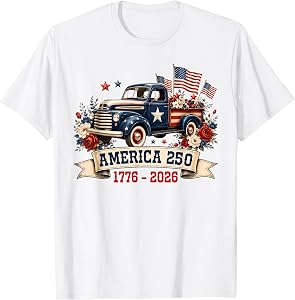 America 250 American Years 1776 2026 Truck Floral USA Flag T-Shirt