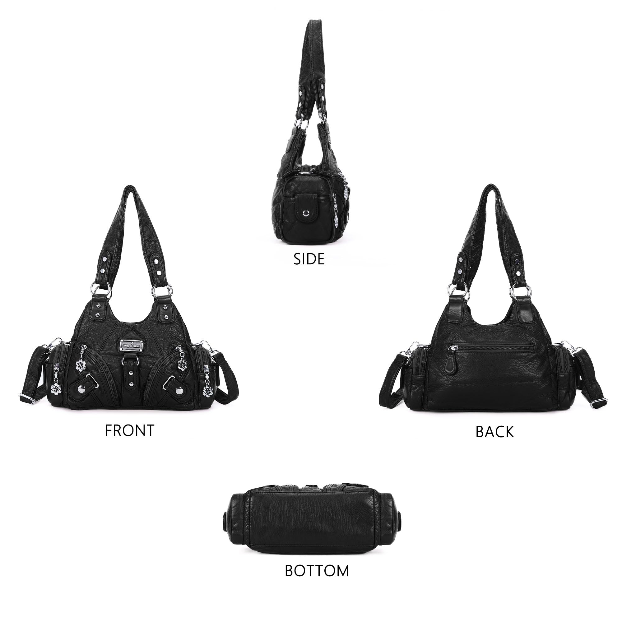 Angel Kiss Purses for Women Small Hobo Shoulder Bags Vagen Leather Multi-Pocket Tote Bag with Zipper