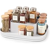 YouCopia MagicTrack Rectangle Lazy Susan Turntable 2-Tier Spice Rack: Jar & Bottle Storage Organizer for Kitchen and Bathroom with 360° Spin, Non-Slip, White Speckled BPA-Free