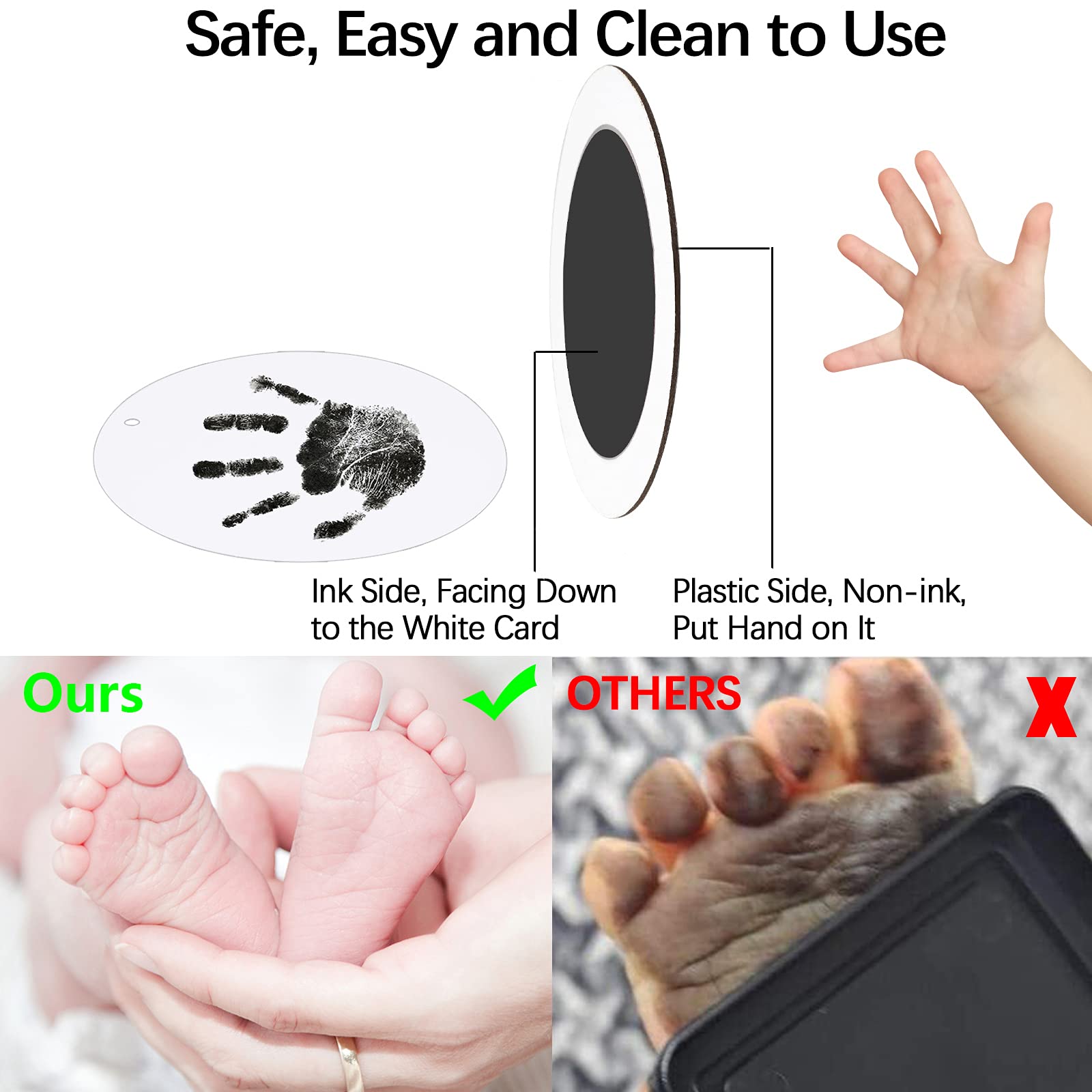 Ink Pad for Baby Hand and Footprints, 2Pcs Clean Touch Ink Pads with 6 Imprint Cards, Dog Paw Print Kit, Doesn’t Touch Skin, Inkless Print Kit Safe Non-Toxic for Newborn Baby, Family Keepsake