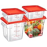 Barydat 4 Pcs Square Food Storage Containers with Lids Measurement Scales, 2qt & 4qt Clear Plastic Stackable Containers for Dough Proofing Baking Kitchen Restaurant and Pantry Organization(Red)