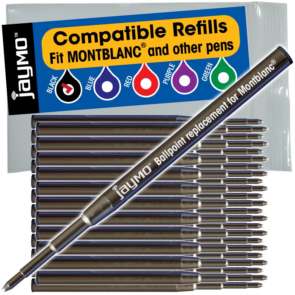 Jaymo Replacement for Montblanc 128211 - Measures 3.875 in / 98 mm Long - Ballpoint Pen Refill - 24 Black