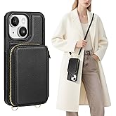 SkyEagle Compatible with iPhone 15 Pro Max Wallet Case for Women【RFID Blocking】 Crossbody Phone Case PU Leather Zipper Handbag Wrist Strap Cover Credit Card Holder,for Apple 15 Pro Max,Black
