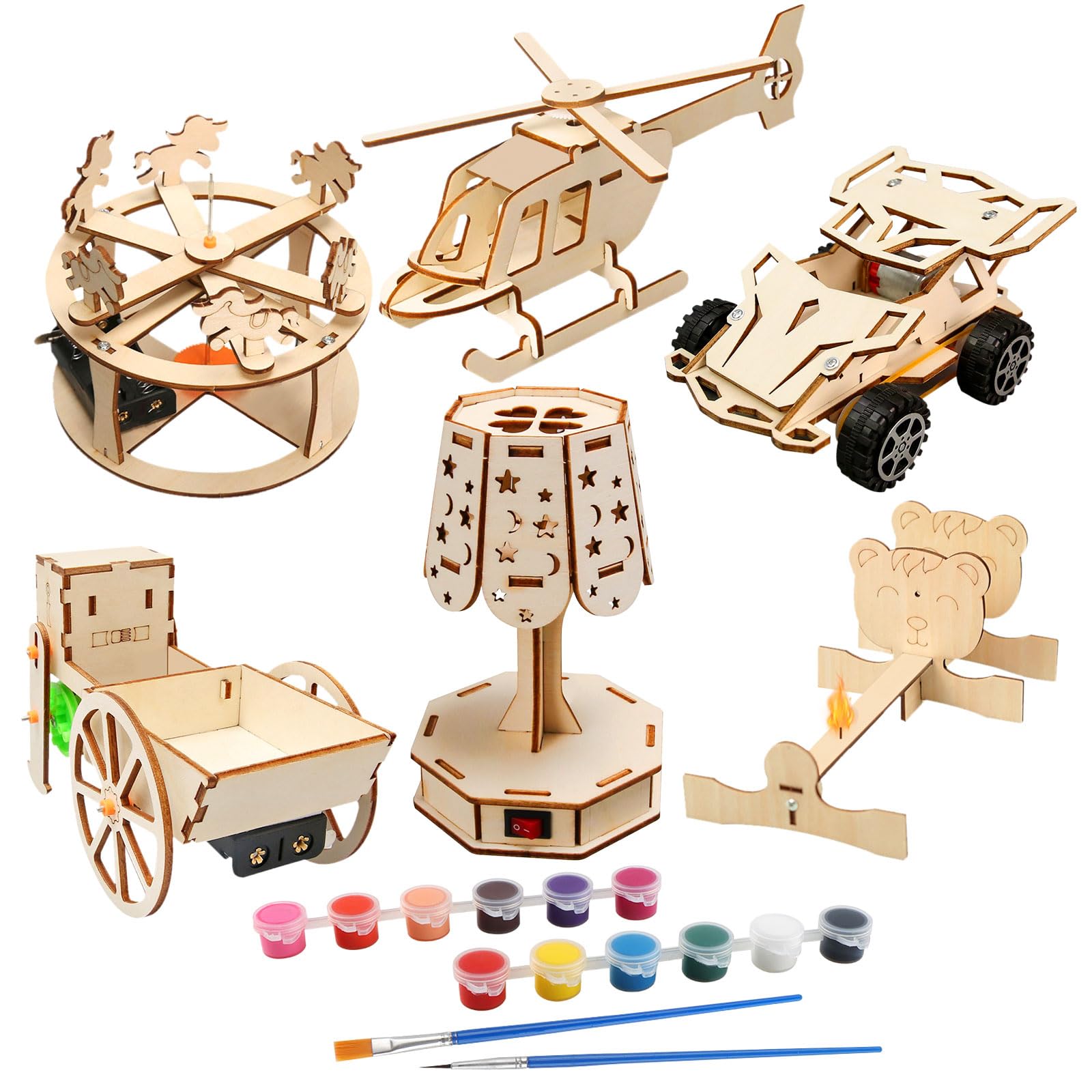JTgugu STEM Toys for Kids, Wooden Science Experiments & Engineering Kits, Robot Car Building Model Maker Set, Science Toy for Boys Girls, Activity Educational Toys Birthday Gifts