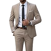 YND Men's 2 Piece Suit with Tie, One Button Slim Fit Solid Jacket and Pants Set, Suits for Men Prom Party Wedding & Business