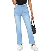 GRAPENT Straight Leg Jeans for Women Trendy Pull On High Waisted Cropped Elastic Waist Stretchy Denim Pants Ankle Jeans