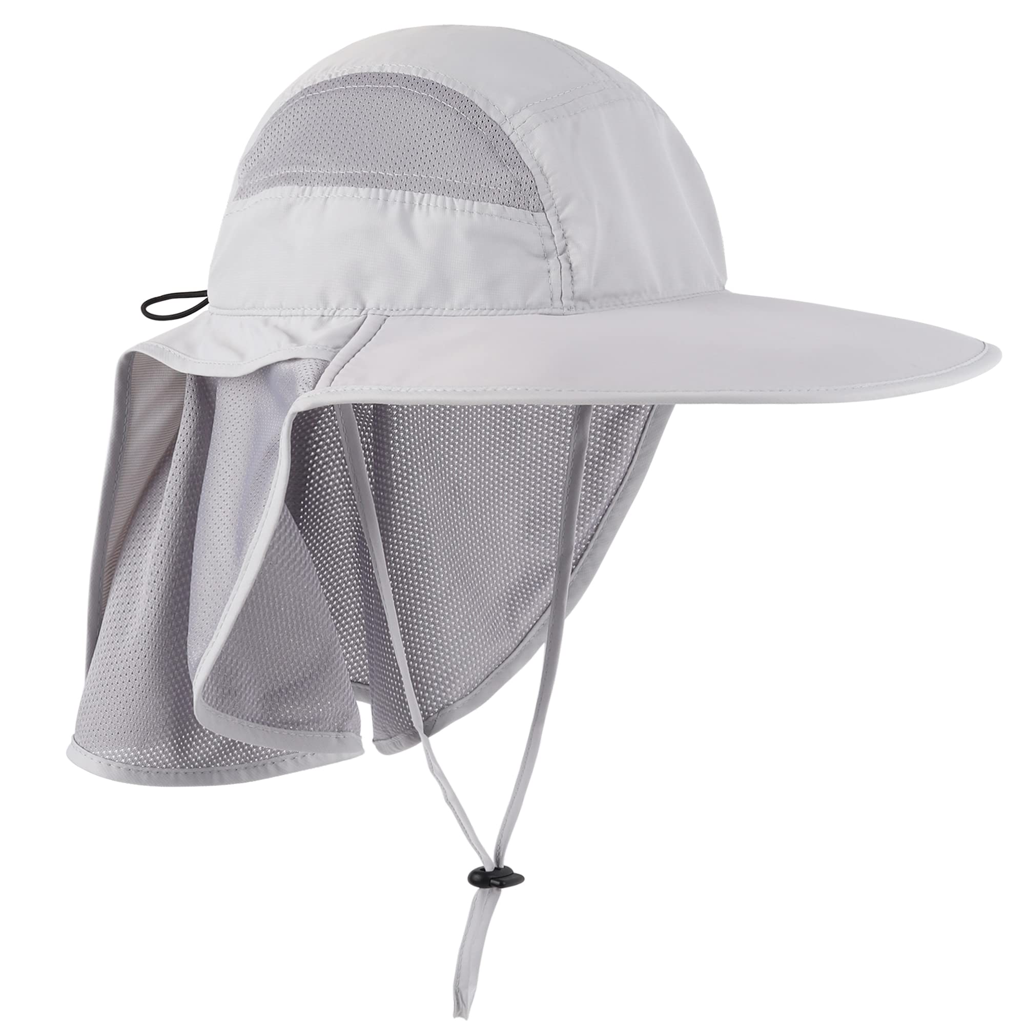 WANYING Unisex Outdoor Activities UV Protecting Sun Caps Hats with Neck Flap 12cm Large Brim - Light Grey