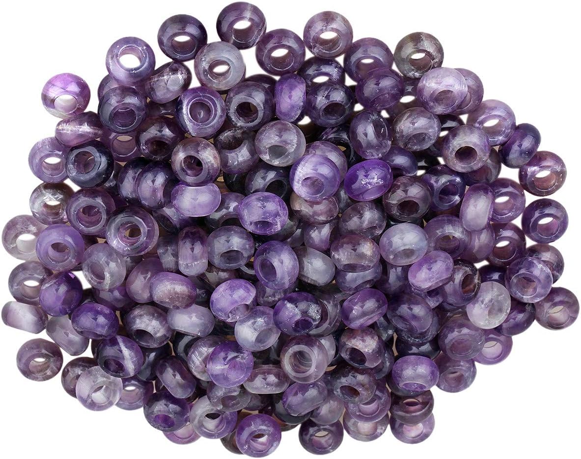 KYEYGWO Amethyst Large Hole Polished Stone Loose Beads for Jewelry Making Rondelle Gemstone Beads for European Charm Bracelet Pack of 20