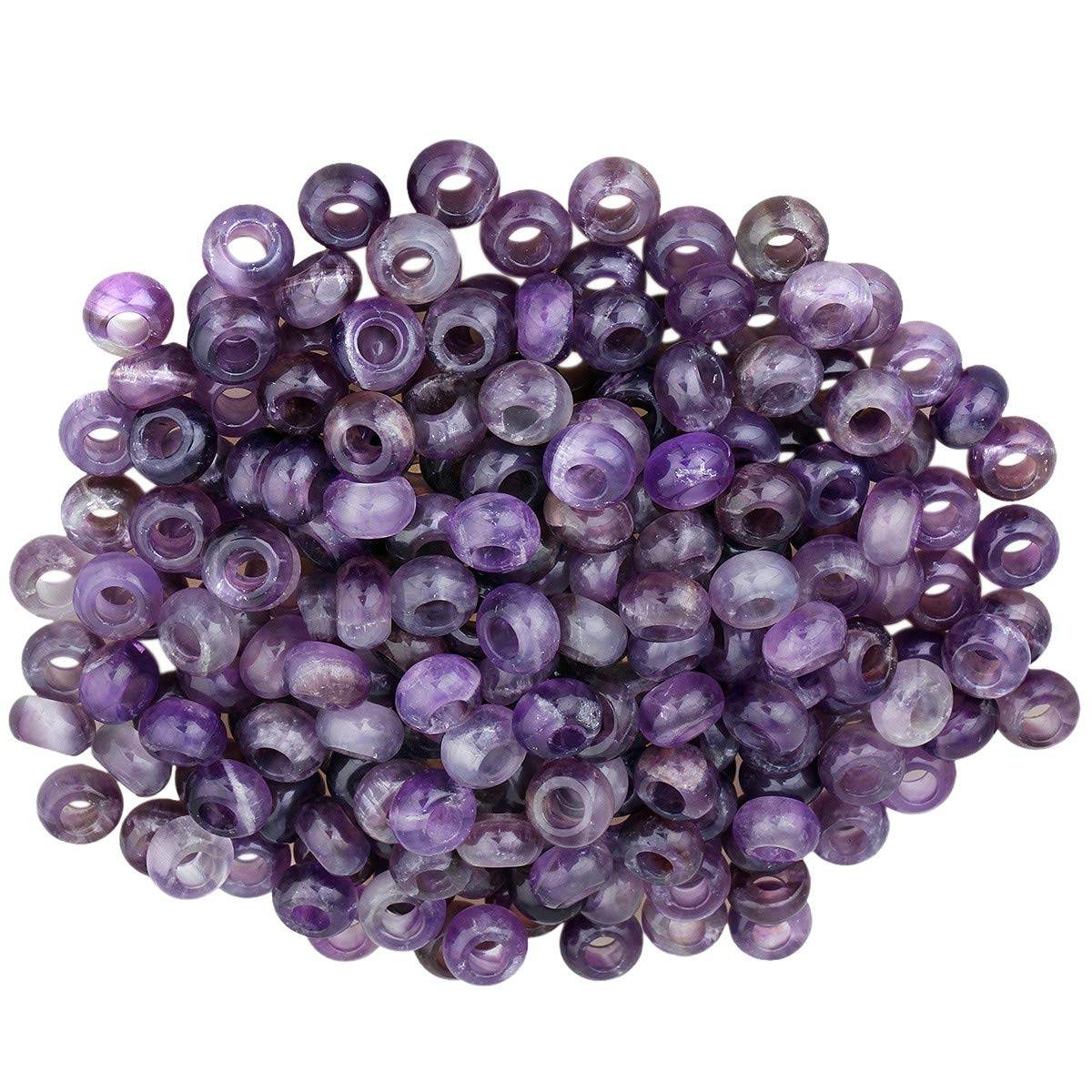 KYEYGWO Amethyst Large Hole Polished Stone Loose Beads for Jewelry Making, Rondelle Gemstone Beads for European Charm Bracelet, Pack of 20