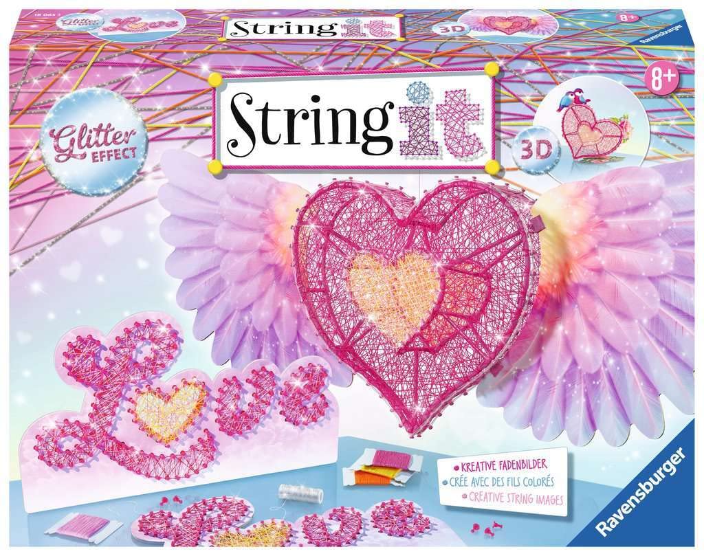 Ravensburger String it Maxi: 3D Heart String Art Craft Set for Children from 8 Years Old, Creative Thread Pictures, with Glitter Effect