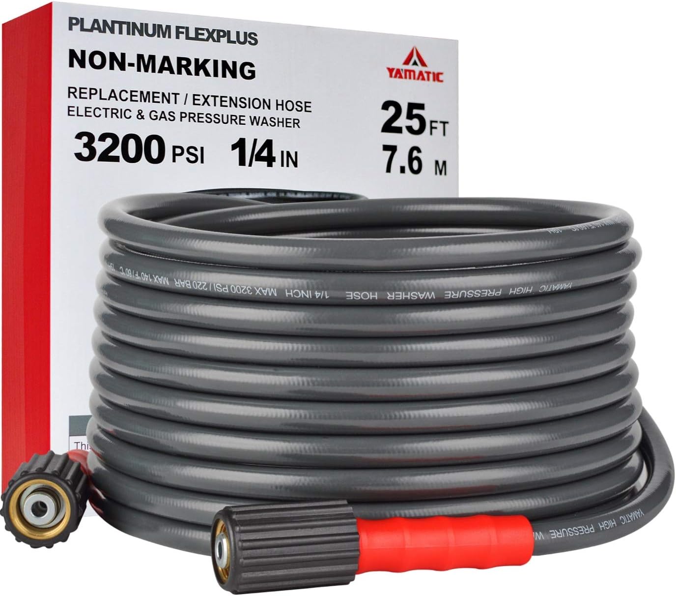 YAMATIC Flex+ Improve 3200PSI X 25FT Pressure Washer Hose Fit Most Gas Power Washer Hose M22 x 1/4" ProWash Version2.0