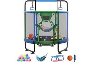 YORIN Trampoline for Kids 66'' 60'' 55'' Toddler Mini Small Trampoline Outdoor Indoor Trampoline W Basketball Hoop, Swing, Adjustable Gymnastics Bar, Gift for Baby, Toddlers & Kids