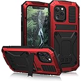 JINGANGYU Compatible with iPhone 12 Pro Max Metal case with Kickstand Built-in Screen Protector Case Sturdy Military Armor Durable Full Body Heavy Duty Shockproof Drop Tested case (Red)