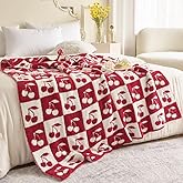 Ultra Soft Cozy Fluffy Microfiber Checkered Knitted Throw Blanket Cherry Checkerboard Double Sided Lightweight Warm Bed Blanket for Valentine's Day Mother's Day Birthday Gifts 50x60 Inch Red (Red)