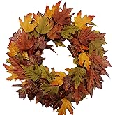 Artificial Fall Maple Leaves Wreath 20 Inch Autumn Wreaths for Front Door Orange Yellow Wreath for Indoor Outdoor Wall Farmhouse Thanksgiving Day Harvest Festival Celebration