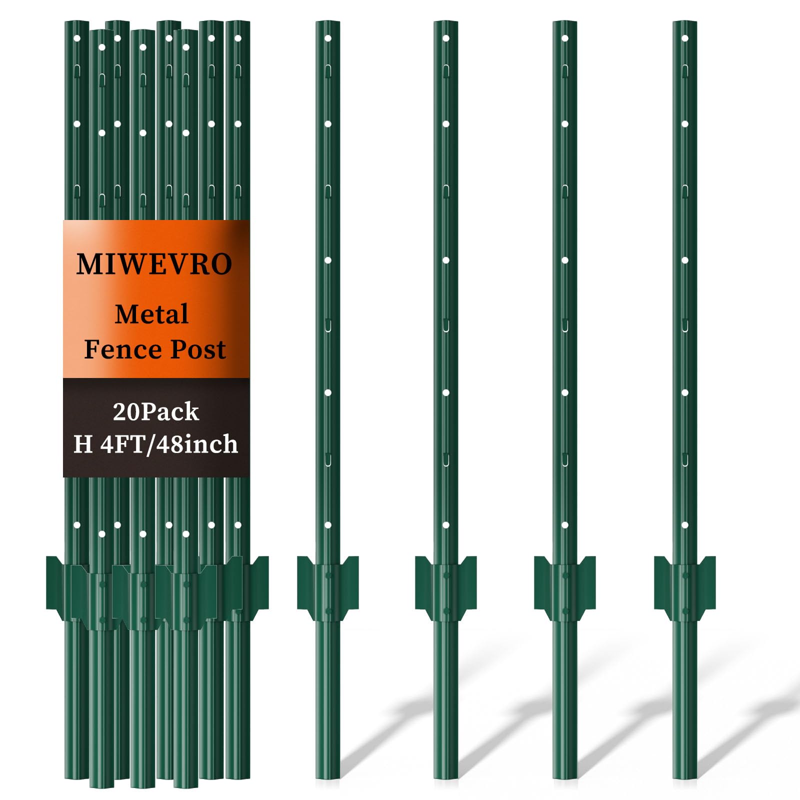 Photo 1 of 20 Pack Garden Fence Post, 4 Feet Heavy Duty Metal U-Post for Wire Fence, No Dig Garden Fence Stakes for Temporary Fencing, Electric Fence Wire, Corner Anchor, and More-Green