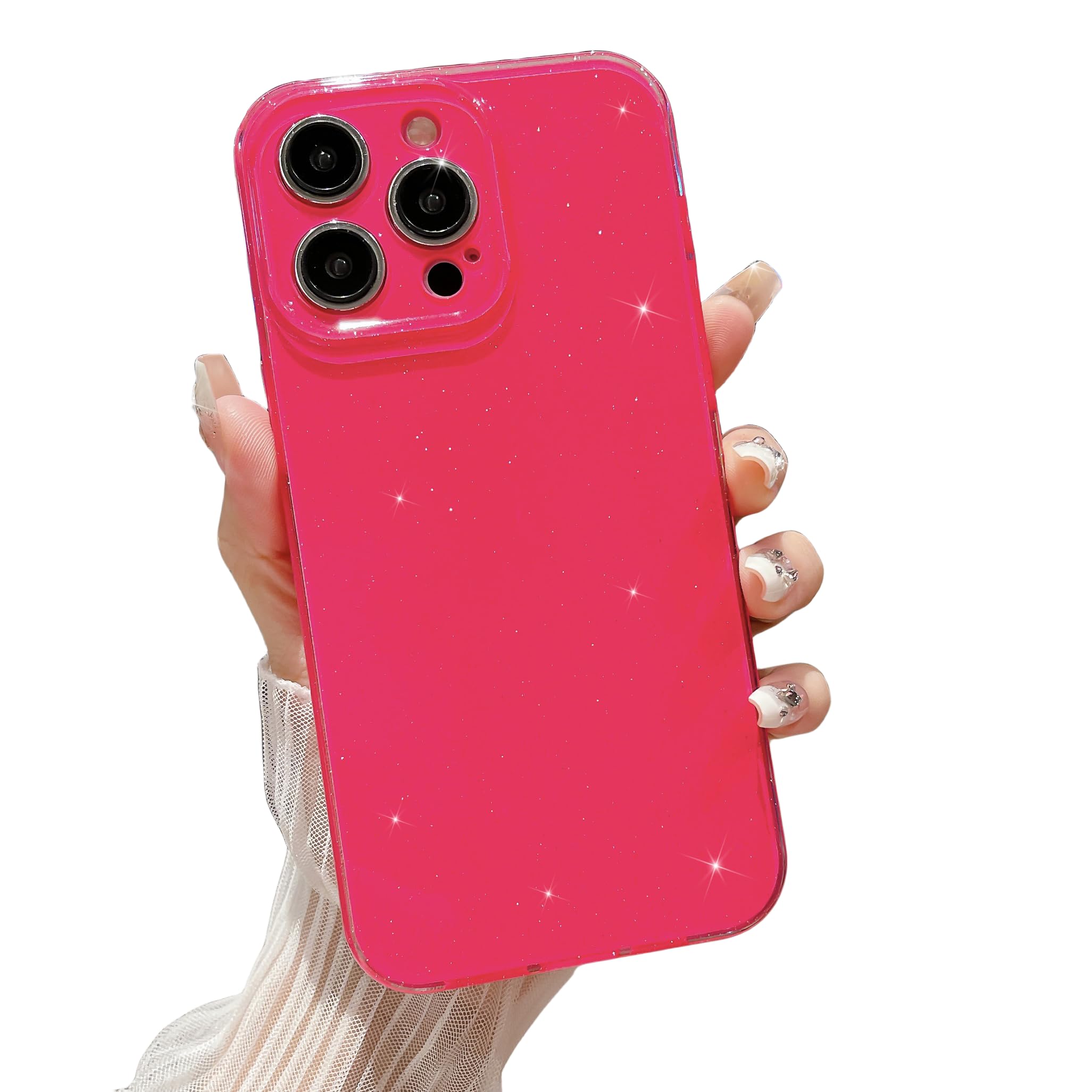 LIFCIUSO Glitter Bling Compatible with iPhone 15 pro max Case (6.7 inch) - Cute Sparkly Protective Case for Women and Girls, Soft TPU Design in Hot Pink