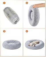 Feandrea Donut Dog Bed 80 cm Grey Fluffy Long Plush Washable Cover view 4