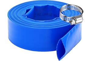 DAVCO 2.5" x 50 ft Pool Backwash Hose, Heavy Duty Reinforced Blue PVC Lay Flat Water Discharge Pump Hoses For Swimming Drain Pools and Clean Filters,with 1 Clamp