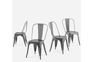 SOLEGGIATA Metal Kitchen Chairs Set of 4 Industrial Stackable Tolix Metal Chairsfor Kitchen Dining Rooms Cafes Restaurant Indoor Outdoor Deepspace Grey Color