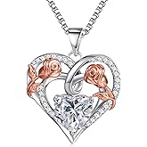 JKK Valentines Day Gifts Birthstone Necklace for Women - S925 Sterling Silver 12 Month Birthstone Necklaces Mothers Day Birthday Gifts for Women Wife Mom Heart Necklace