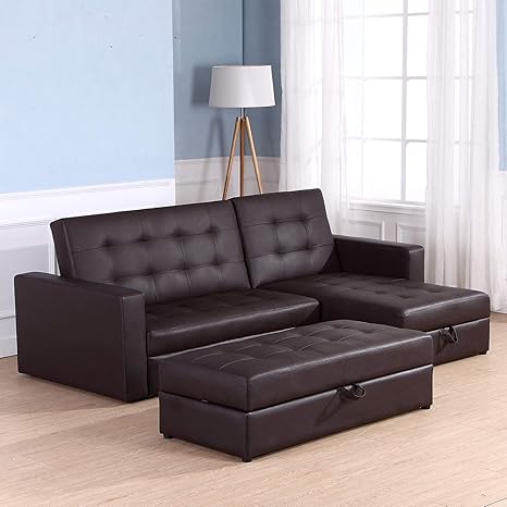 Homcom Deluxe Faux Leather Corner Sofa Bed Storage Sofabed Couch