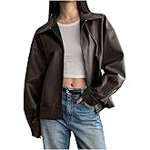 Verdusa Women's Oversized Faux Leather Jacket Long Sleeve Zip Up Motorcycle Bomber Coats