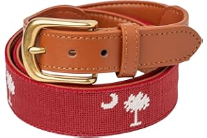 PALMETTO GOLF & BELTS LLC Palmetto Golf & Belts, Palmetto Tree Embroidered Golf Belt, Garnet South Carolina backdrop with White Palmetto Tree