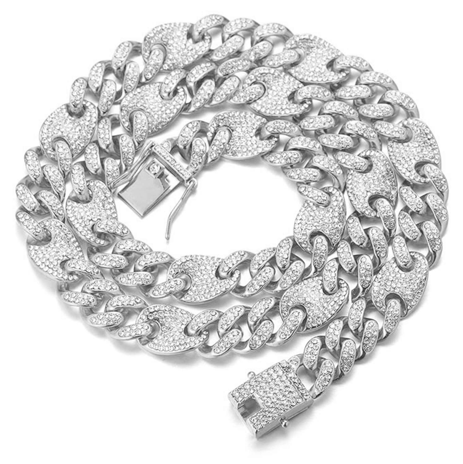 HALUKAKAH Gold Chain for Men Iced Out,13MM Men's Cuban Link Chain Miami Platinum White Gold Finish Choker Necklace 60cm,Full Cz Diamond Cut Prong Set,Gift for Him