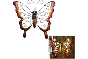 J-Fly Metal Butterfly Solar Lighted Wall Art Decor Outdoor Garden Fence Art Hanging Decorations for Yard Lawn Balcony Patio 1