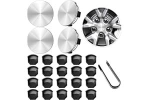 H3JANG Wheel Center Caps for Tesla Model Y Model 3 19 Inch Model S 20 Inch Wheel Hub Caps Center Cover with 4 Center Cap + 20 Lug Nut Cover + 1 Pack Wrench No Logo (Silver)