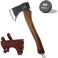 15.7" Hatchet, Camping Axe, Hand-Forged Axe with Sheath for Wood Chopping, Splitting, and Carving, Bushcraft Axe with Beech H