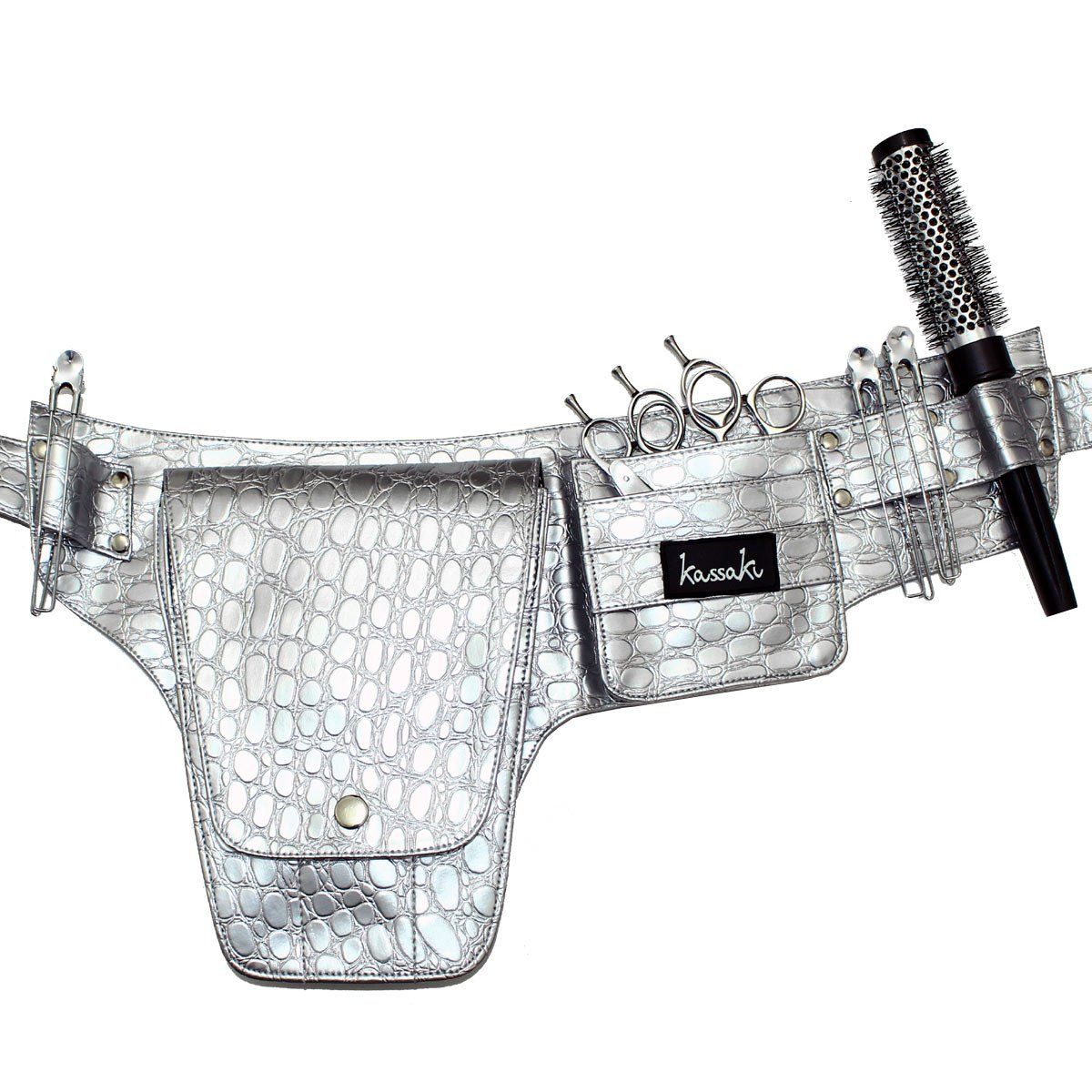 Kassaki Hairdressing Tool Belt Bag Pouch in Silver Croc