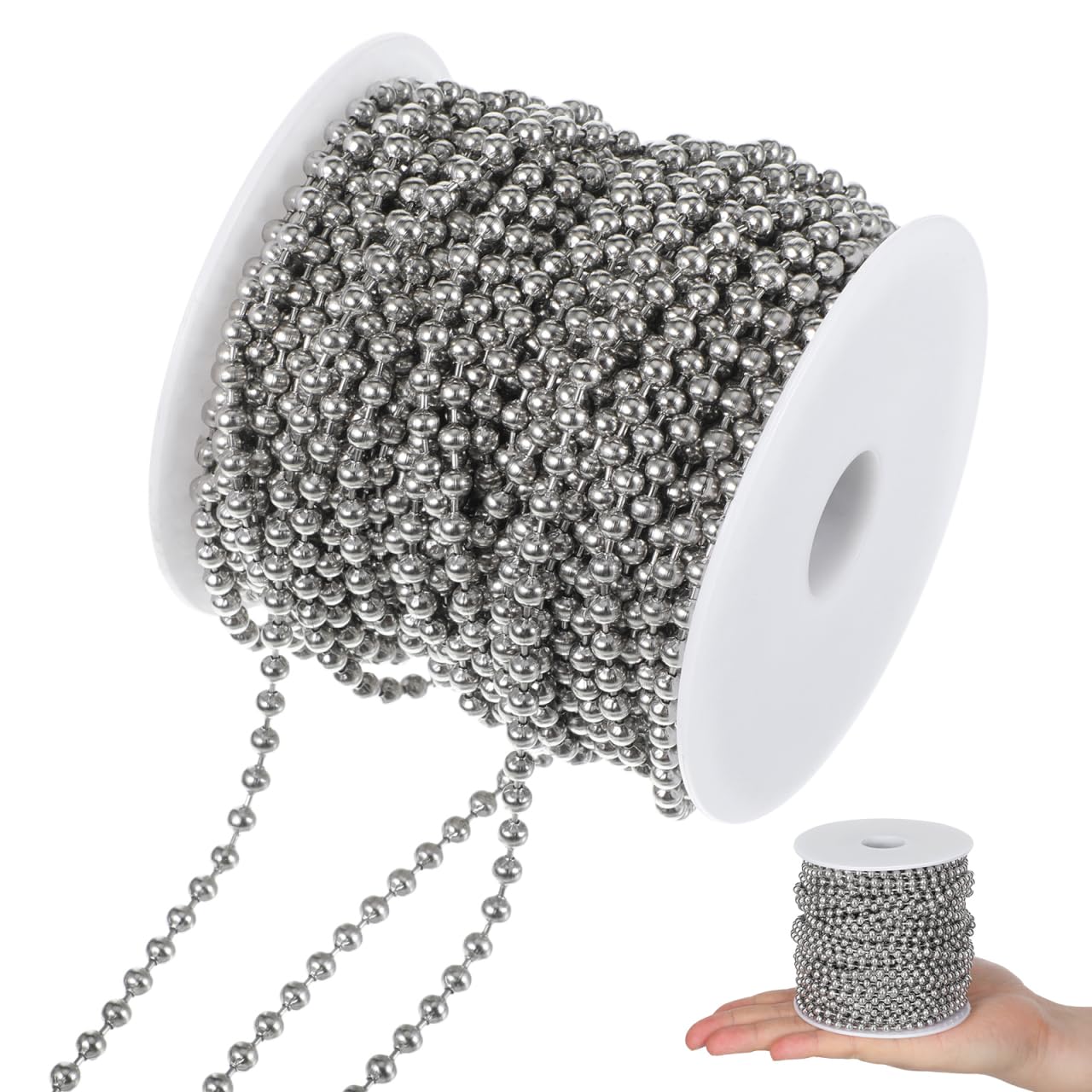 iplusmile 30 Meter Roller Blind Chain, 4.5mm Stainless Steel Blind Beads Cord for Vertical Roman, Venetian, DIY Projects, Silver