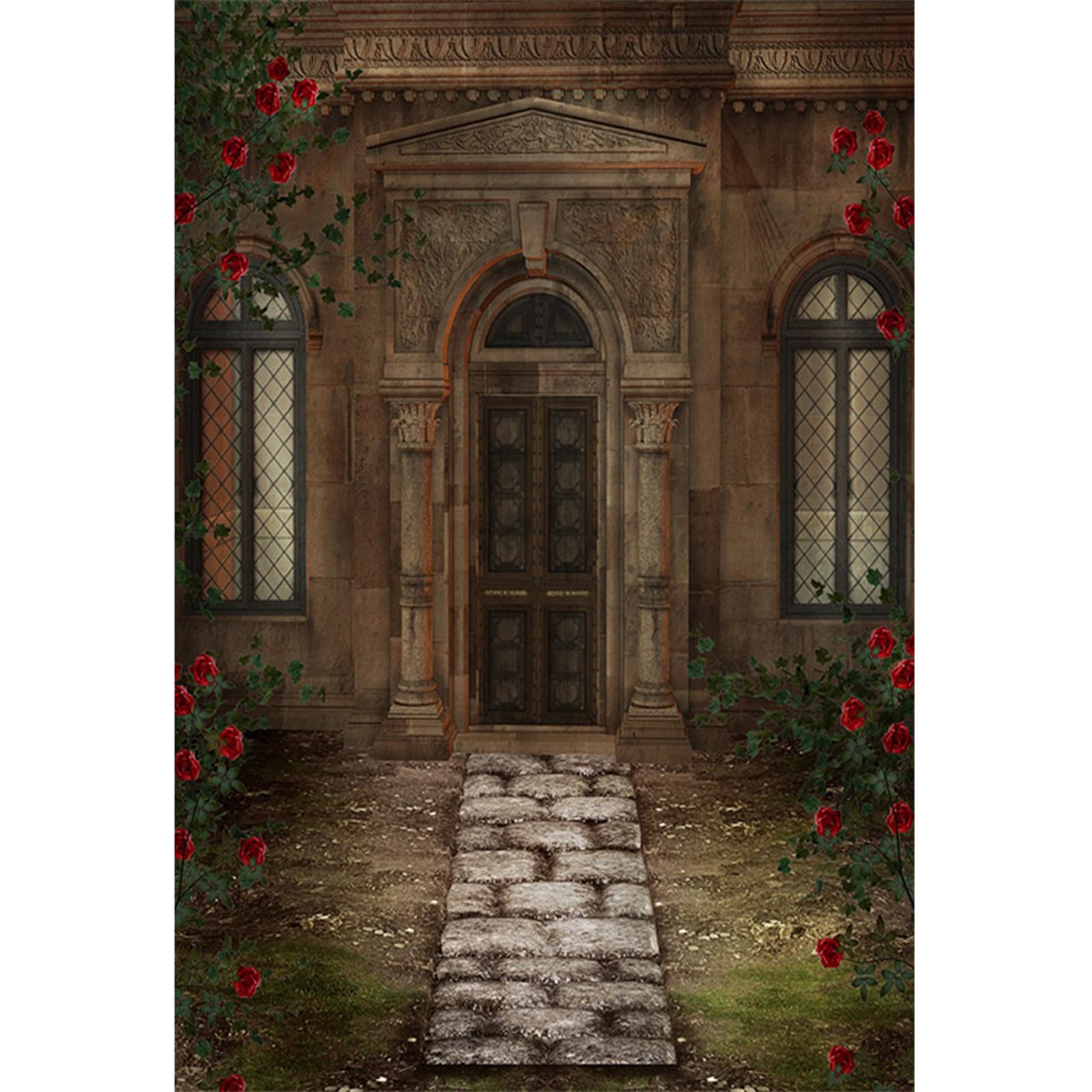 YongFoto 5x7ft Castle Backdrop Vintage Medieval Castle Garden Doorway Rose Magic Gloomy Background for Photography Adults Kids Holiday Witch Vampire Party Decor Portrait Photoshoot Accessories