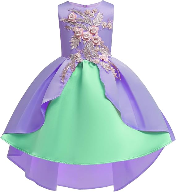 Amazon Baronhongガールドレスボウ刺繍パーティーウェディングブライドメイドフリルドレス 紫 100cm フォーマル 通販