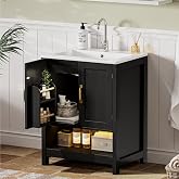 ELEVACHIC 24 Inch Bathroom Vanity with Sink, Modern Bathroom Cabinet, Black | Bath Room Vanity Set with LED Light, Double Soft Closing Cabinet Door with Organizer