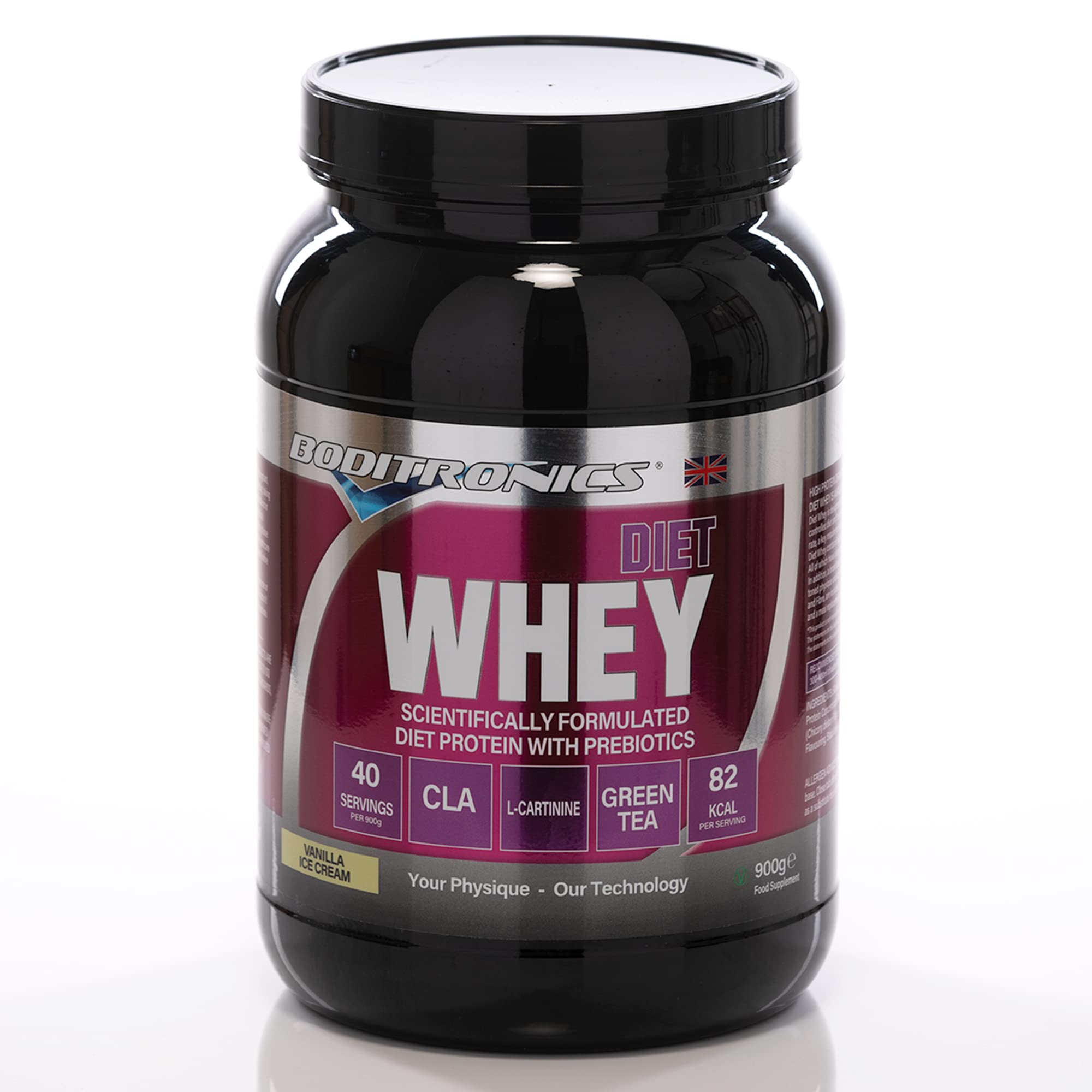 Boditronics Diet Whey Protein Powder with High Protein Blend and High doses of CLA, Vitamins C & E for Lean whey Protein Shake Powder (Vanilla Ice Cream, 900g)