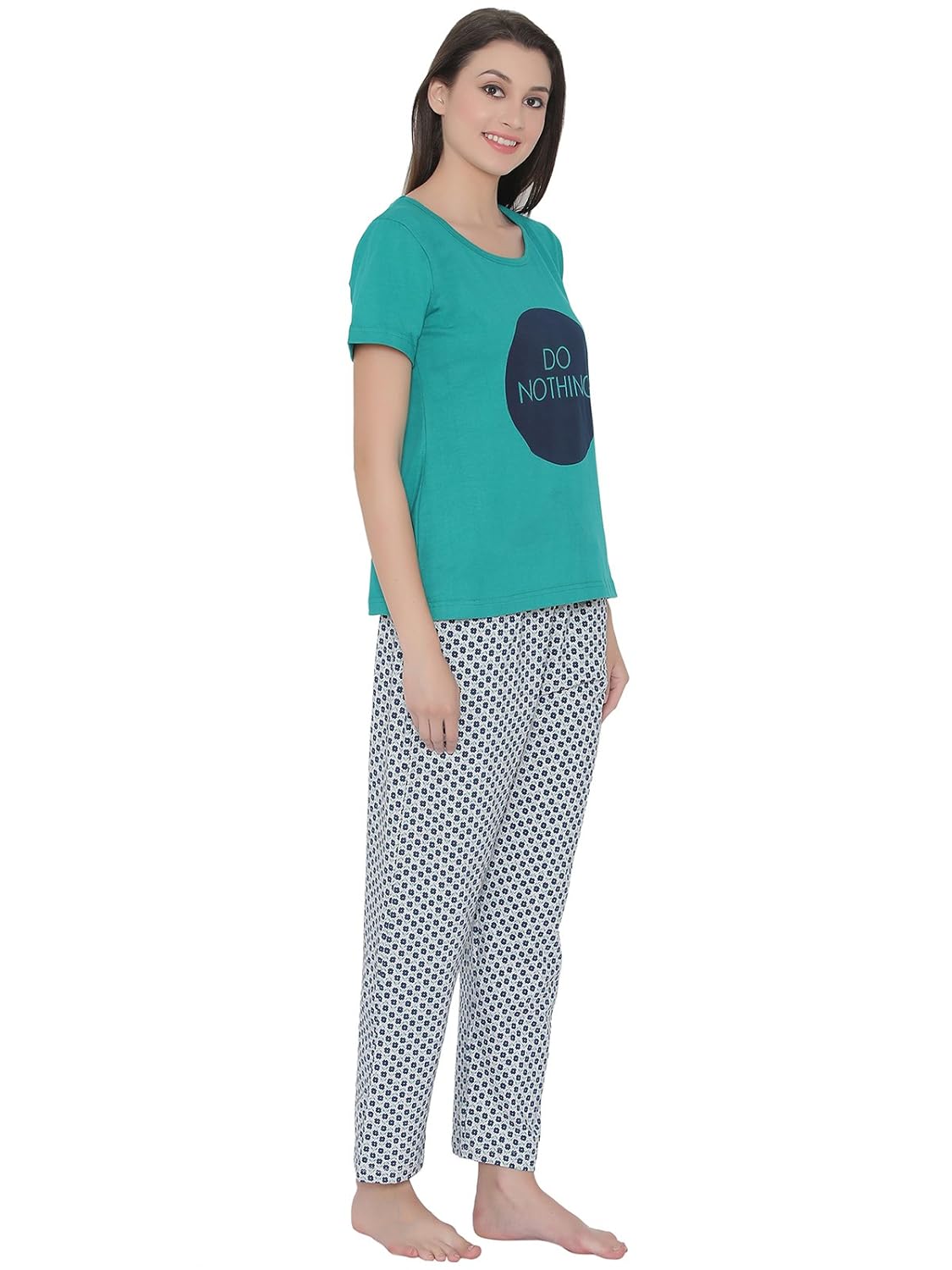 clovia womens cotton rich printed top & pyjama