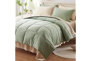 Anluoer Queen Comforter Set 7 Piece, Sage Green Bed in a Bag with Sheets, All Season Bedding Comforter Sets with 1 Comforter, 2 Pillow Shams, 2 Pillowcases, 1 Flat Sheet,1 Fitted Sheet
