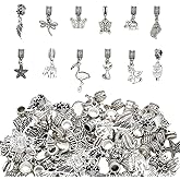CHGCRAFT 48Pcs 12 Styles Alloy Dangle Spacer Beads European Dangle Beads Antique Silver Butterfly Elephant Owl Charm for European Snake Chain Bracelet Necklace Making, 21~30mm Length
